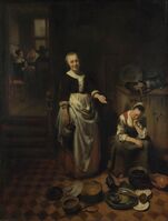 Nicolaes Maes, The idle servant; housemaid troubles were the subject of several of Maes' works.[55]