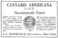 An advertisement for cannabis americana distributed by a pharmacist in New York in 1917