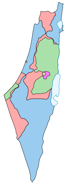 خريطة تقارن حدود خطة تقسيم 1947 وهدنة 1949.