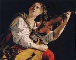 شابة تلعب الكمان، بريشة اوراتسيو جنتيليسكي