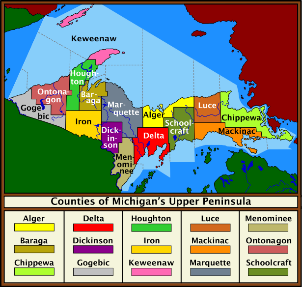 ملف:Upper Peninsula counties map.svg