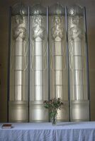 Lalique glass altarpiece in St. Matthew's Church (the Glass Church), Millbrook, Jersey