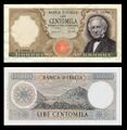 L.100,000 – obverse and reverse – printed in 1967