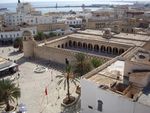 A view at a mosque near the shore from above