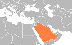 Map indicating locations of Cyprus and Saudi Arabia