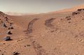 Curiosity's view after crossing the "Dingo Gap" sand dune (February 9, 2014; raw color).