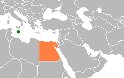 Map indicating locations of Malta and Egypt