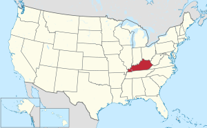 خريطة الولايات المتحدة، موضح فيها Kentucky