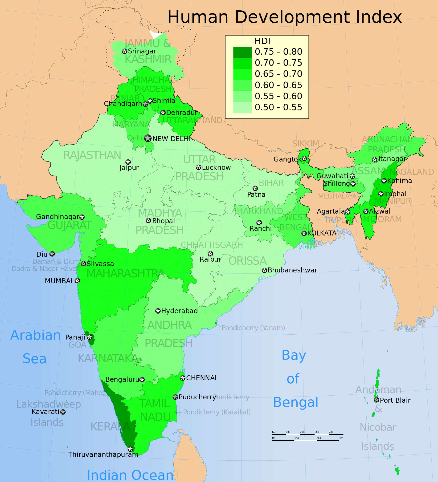 ملف:2006 Human Development Index for India map by states, HDI data by ...