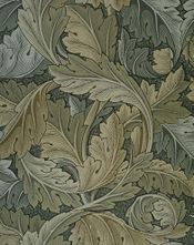 Morris' Acanthus wallpaper design, (1875, left) and a page from Morris' illuminated manuscript of the Rubaiyat of Omar Khayyam, illustrated by Edward Burne-Jones