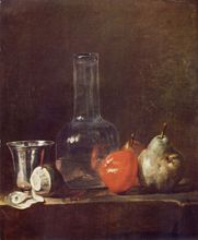 Jean-Baptiste-Siméon Chardin, Still Life with Glass Flask and Fruit, c. 1750
