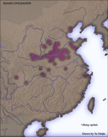 أطلال المجتمعات المتقدمة، الطبقية والتي ترجع إلى فترة شانگ عثر عليها في وادي النهر الأصفر.