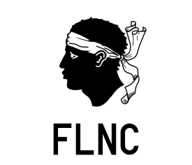 The FLNC has frequently used a Corsican flag along with their wordmark in sans-serif letters. In photo shoots, they will usually feature a Corsican flag in the background, along with a table, draped in white cloth with their wordmark prominently displayed.