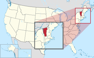 خريطة الولايات المتحدة، موضح فيها Vermont