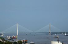 The cable-stayed Anqing Yangtze River Bridge at Anqing, was completed in 2005.