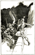 "Just in time to repel the first attackers", illustration from the book "Stories from Ancient Rome", Alfred J. Church.