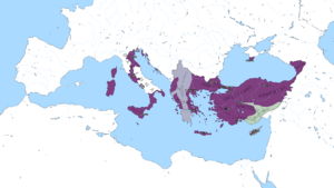 a colored map of the extent of the Byzantine Empire