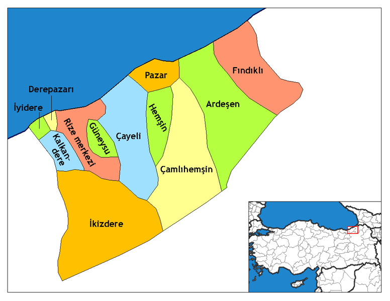 ملف:Rize districts.png