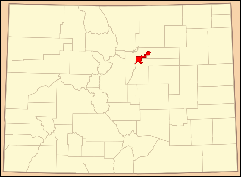 ملف:Map of Colorado highlighting Denver County (colored).svg